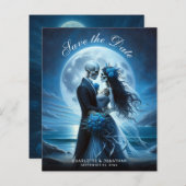 Budget Gothic Blue Skeletons Wedding Save the Date (正面/裏面)