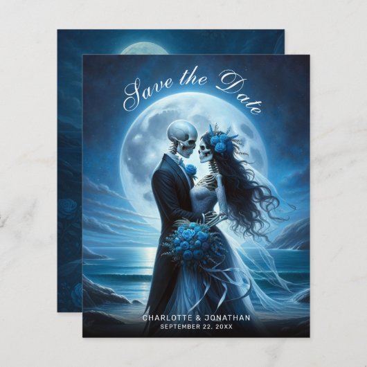 Budget Gothic Blue Skeletons Wedding Save the Date (正面/裏面)