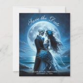 Budget Gothic Blue Skeletons Wedding Save the Date (正面)
