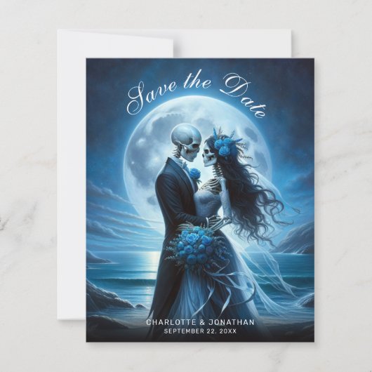 Budget Gothic Blue Skeletons Wedding Save the Date (正面)