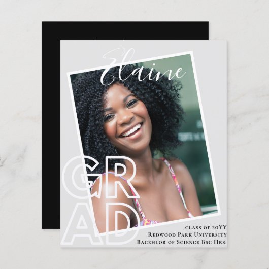 BUDGET Grad PHOTO Announcement Thank You招待状 (正面/裏面)