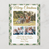 Budget Green Christmas Plaid 3 Photo Holiday Card シーズンポストカード (正面)