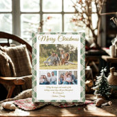 Budget Green Christmas Plaid 3 Photo Holiday Card シーズンポストカード