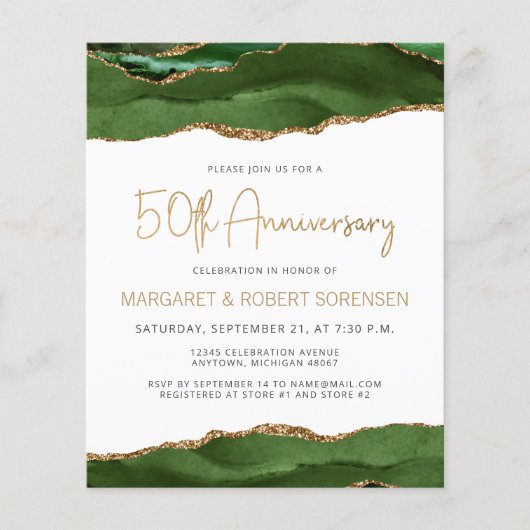 Budget Green Gold Agate 50th Anniversary Invite (正面)