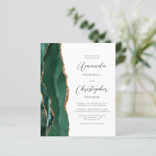 Budget Green Gold Agate QR Code Wedding (スタンド正面)