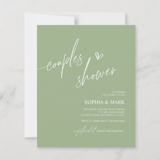 Budget Green Minimalist Couples Shower Invitation (正面)