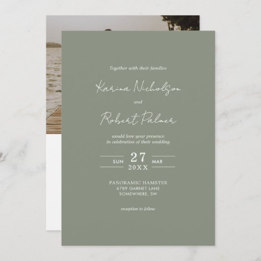 Budget Green Photo QRコードRSVP 結婚's 招待状 (正面/裏面)