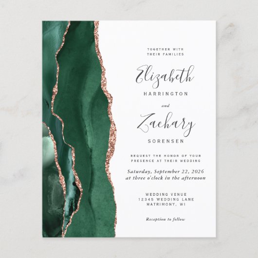 Budget Green Rose Gold 4-Photo Wedding Invite (正面)