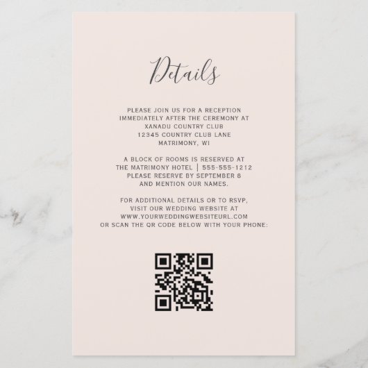 Budget Green Rose Gold Agate Blush QR Code Wedding (裏面)