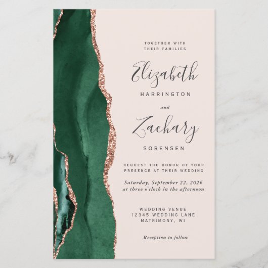 Budget Green Rose Gold Agate Blush QR Code Wedding (正面)