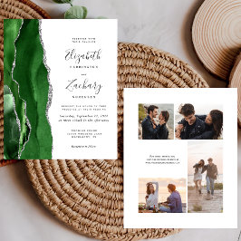 Budget Green Silver 4-Photo Wedding Invite