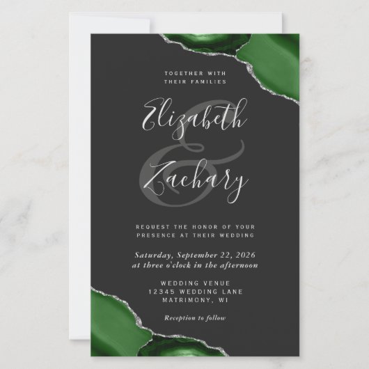 Budget Green Silver Agate Corners Dark Wedding (正面)