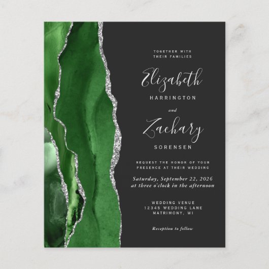 Budget Green Silver Dark 4-Photo Wedding Invite (正面)