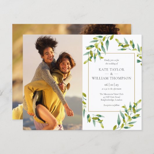 Budget Greeneryの写真結婚式招待状 (正面/裏面)