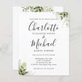 Budget Greeneryの葉スクリプト結婚式招待状 (正面/裏面)