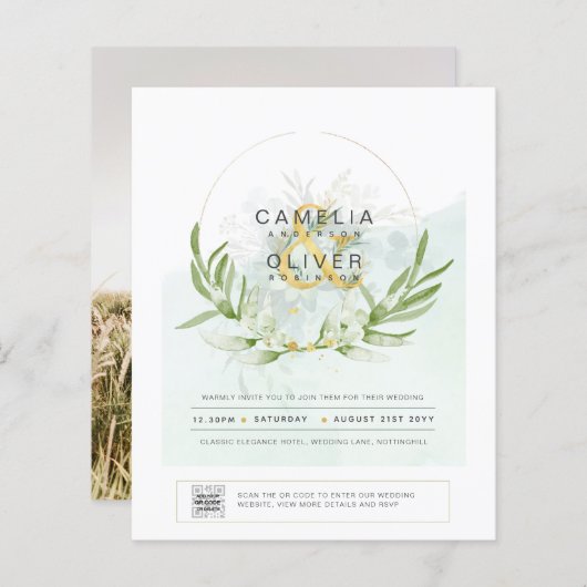 BUDGET Greenery写真結婚式招待状QRコードF (正面/裏面)