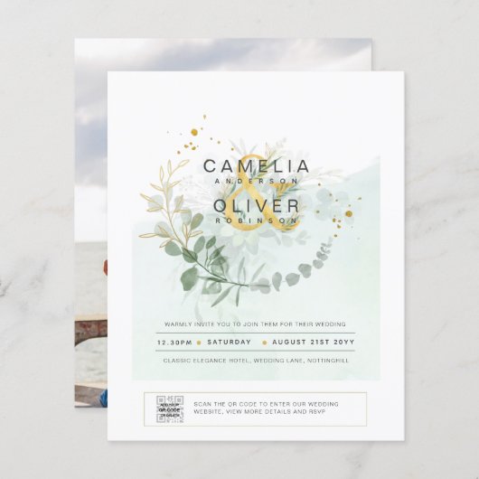 BUDGET Greenery写真結婚式招待状QRコードF (正面/裏面)
