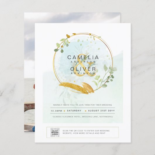 BUDGET Greenery写真結婚式招待状QRコードF (正面/裏面)