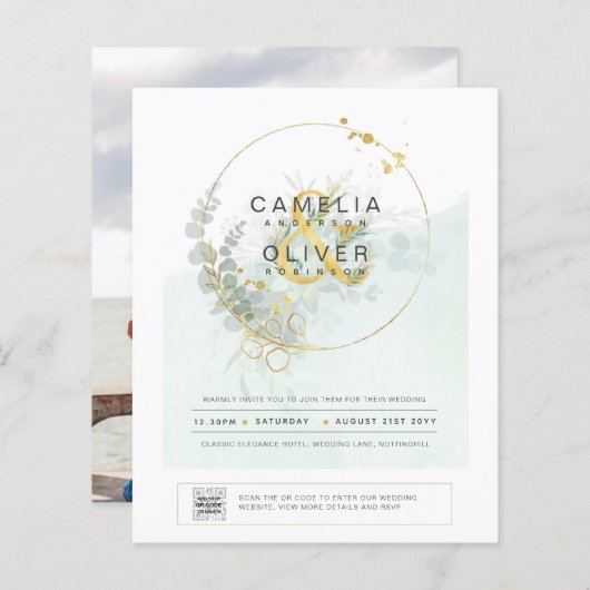 BUDGET Greenery写真結婚式招待状QRコードF (正面/裏面)
