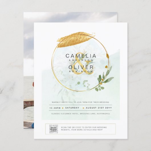 BUDGET Greenery写真結婚式招待状QRコードF (正面/裏面)