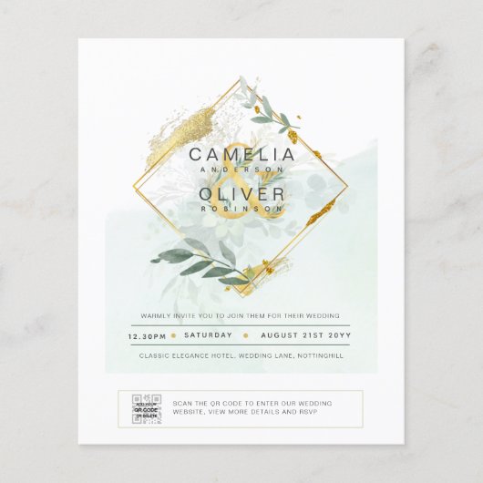 BUDGET Greenery写真結婚式招待状QRコードF チラシ (正面)