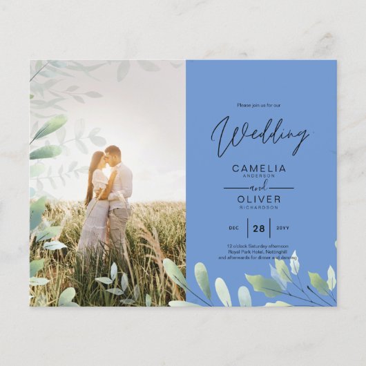 BUDGET Greenery葉フォトオーバーレイ結婚のQR チラシ (正面)
