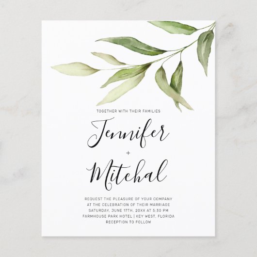 BUDGET Greenery Floral Minimal Wedding Invitation (正面)