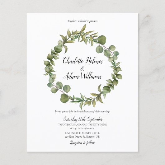 Budget Greenery Folidsフォト結婚式招待状 (正面)