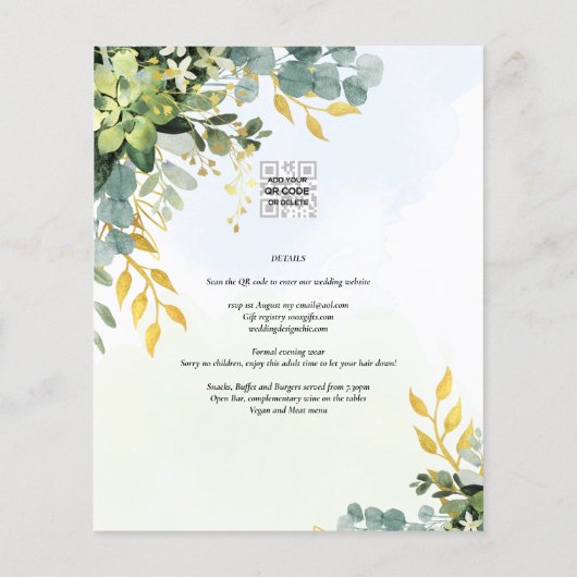 BUDGET Greenery Gold Eucalyptus Leaves Wedding チラシ (裏面)