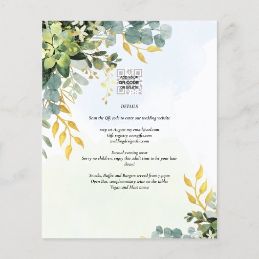 BUDGET Greenery Gold Eucalyptus Leaves Wedding チラシ (裏面)