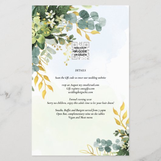 BUDGET Greenery Gold Eucalyptus Leaves Wedding チラシ (裏面)
