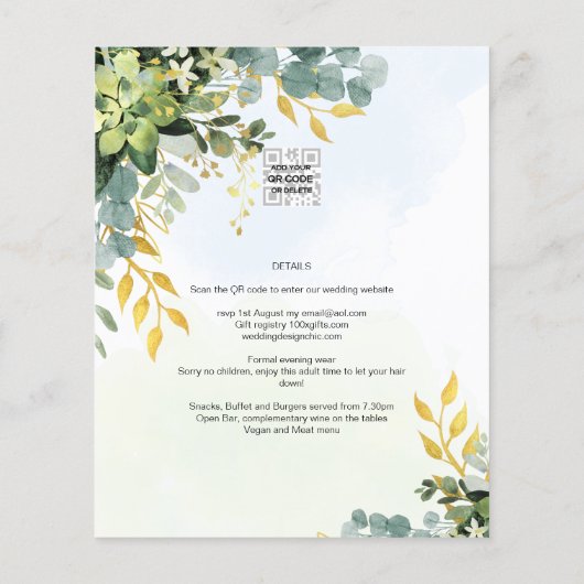 BUDGET Greenery Gold Eucalyptus Leaves Wedding チラシ (裏面)
