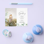 BUDGET Greenery Leaves Photo Overlay Wedding QR チラシ (シングル)