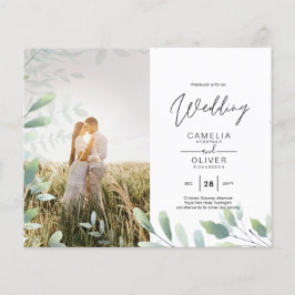 BUDGET Greenery Leaves Photo Overlay Wedding QR チラシ
