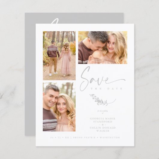 Budget Grey Trendy Branches Wedding 3 Photos (正面/裏面)