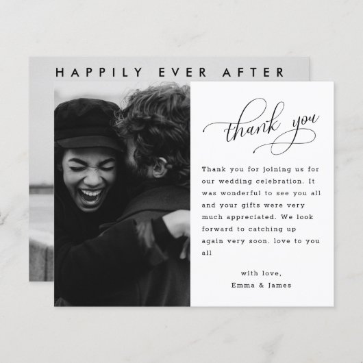 Budget Handレタリング写真結婚のサンキューカード (正面/裏面)