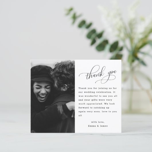 Budget Handレタリング写真結婚のサンキューカード (スタンド正面)