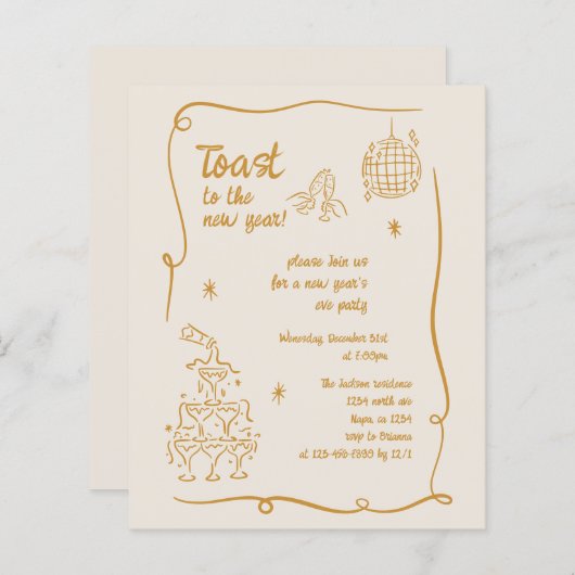 BUDGET Hand Drawn Illustrated New Years Eve Party (正面/裏面)