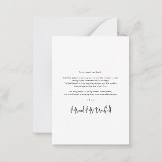 Budget Hand-Letteredの写真結婚ありがとう ノートカード (裏面)