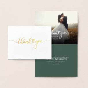 Budget Hand-Lettered 結婚's Photo Thank You金ゴールド 箔カード