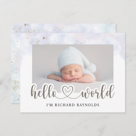 Budget Hello World男の赤ちゃん発表カード ポストカード (正面/裏面)