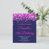 Budget Hot Pink Glitter Navy 18th Birthday Invite (スタンド正面)