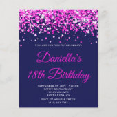 Budget Hot Pink Glitter Navy 18th Birthday Invite (正面)