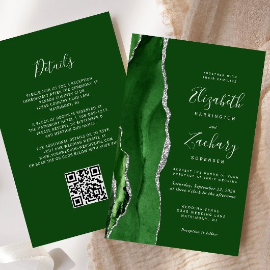 Budget Hunter Green Silver QR Code Wedding