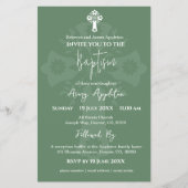Budget Invitation Floral Cross Baptism Fern Green チラシ (正面)