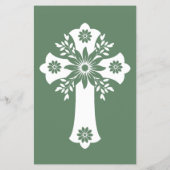 Budget Invitation Floral Cross Baptism Fern Green チラシ (裏面)