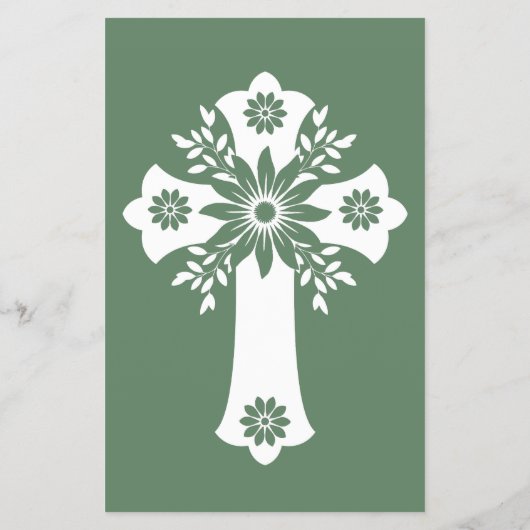 Budget Invitation Floral Cross Baptism Fern Green チラシ (裏面)