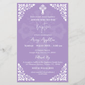 Budget Invitation Floral Cross Baptism Lilac チラシ (正面)