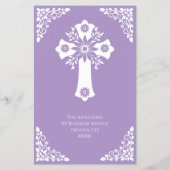 Budget Invitation Floral Cross Baptism Lilac チラシ (裏面)