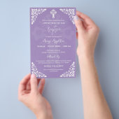 Budget Invitation Floral Cross Baptism Lilac チラシ (ハンドル)